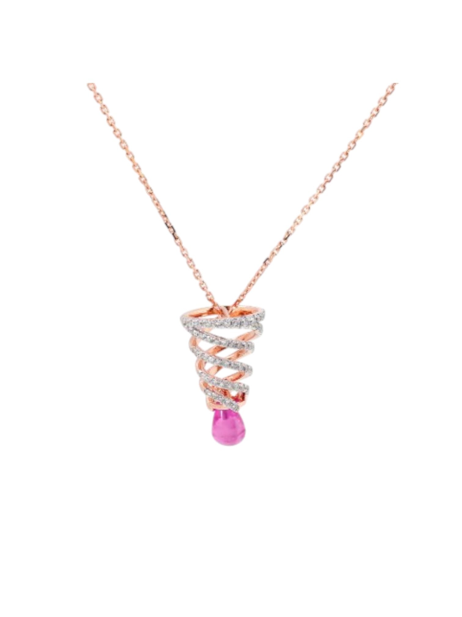 Trendy Twisted 925 Sterling Silver CZ Stone Rose Gold Plated Pendant With Chain For Women By Kesardeep